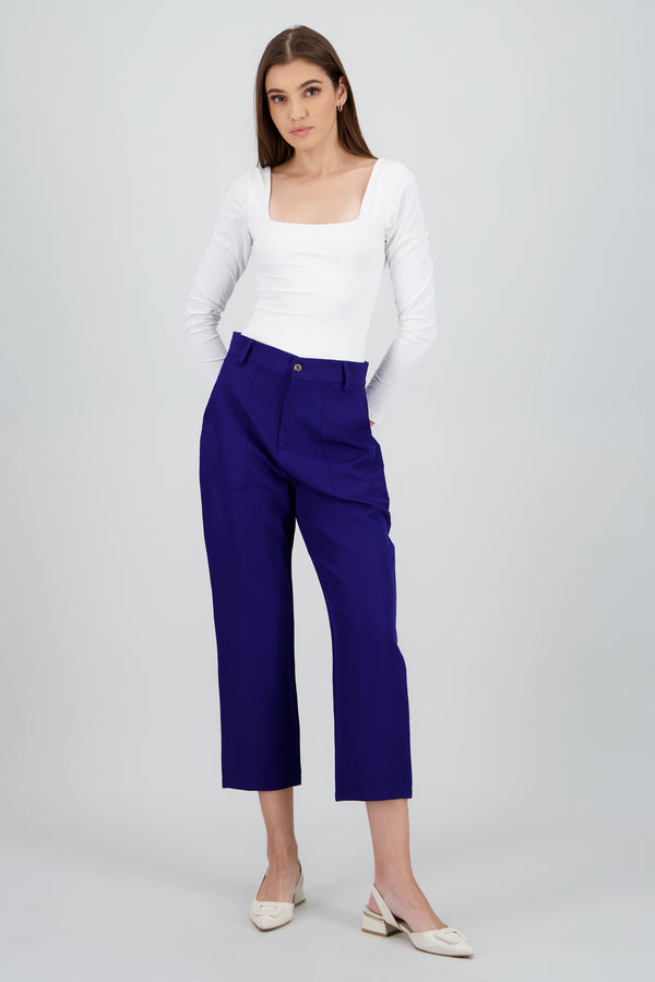 Pantalón Cintura Alta Capri Bolsas