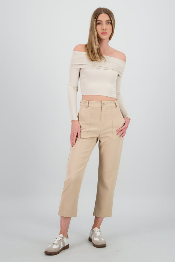 Pantalón Cintura Alta Capri Bolsas
