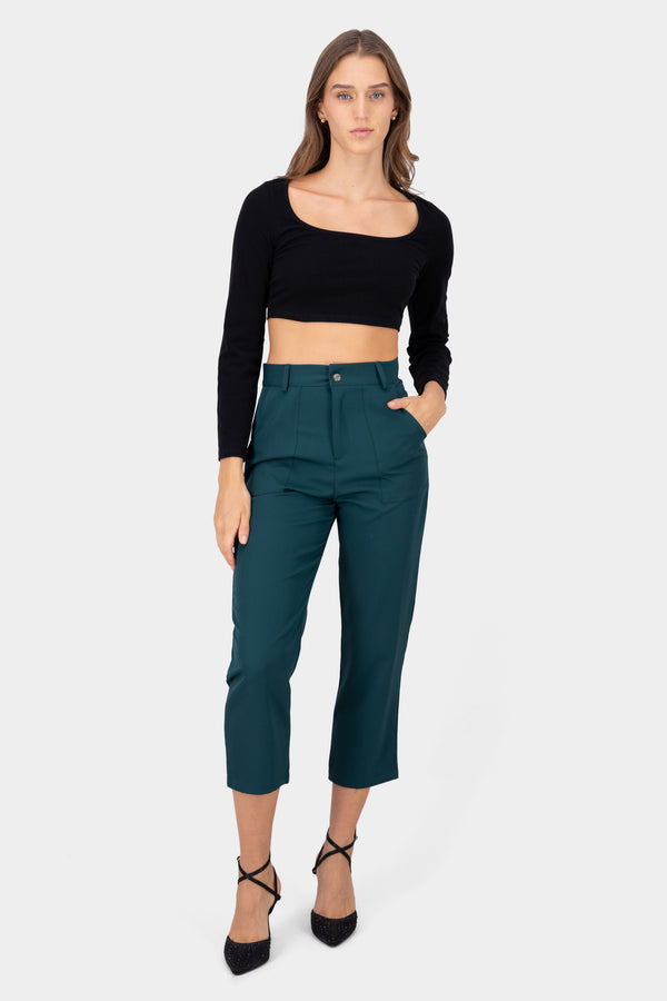 Pantalón Cintura Alta Capri Bolsas