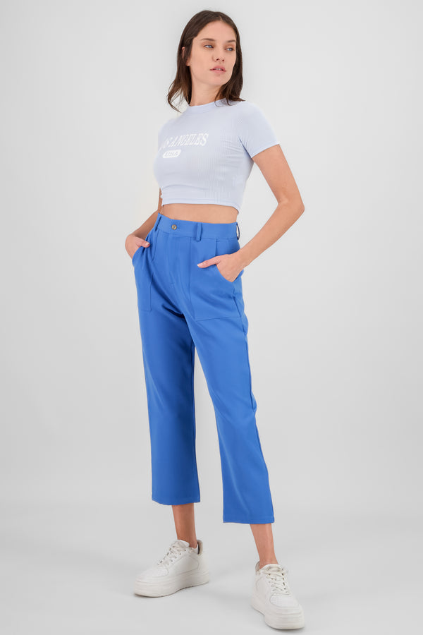 Pantalón Cintura Alta Capri Bolsas
