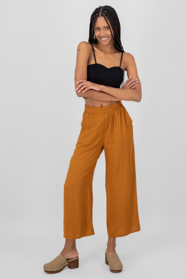 Pantalón Wide Leg Cintura Alta Fruncida