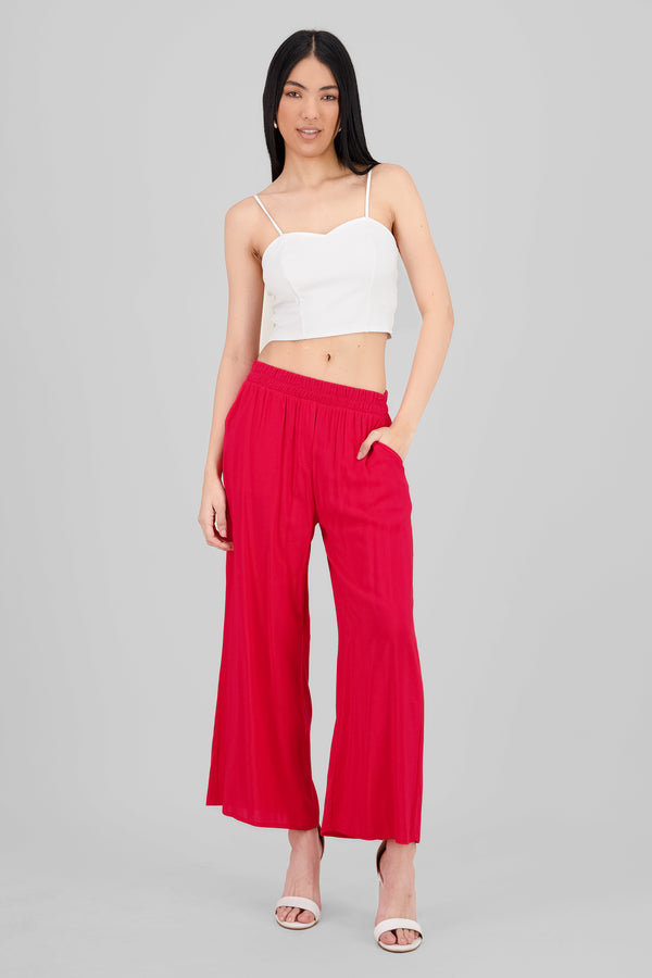 Pantalón Wide Leg Cintura Alta Fruncida